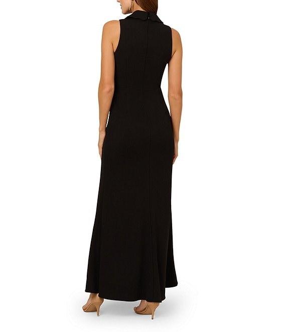 Adrianna Papell Crepe Tuxedo V-Neck Sleeveless Button Sheath Gown Product Image