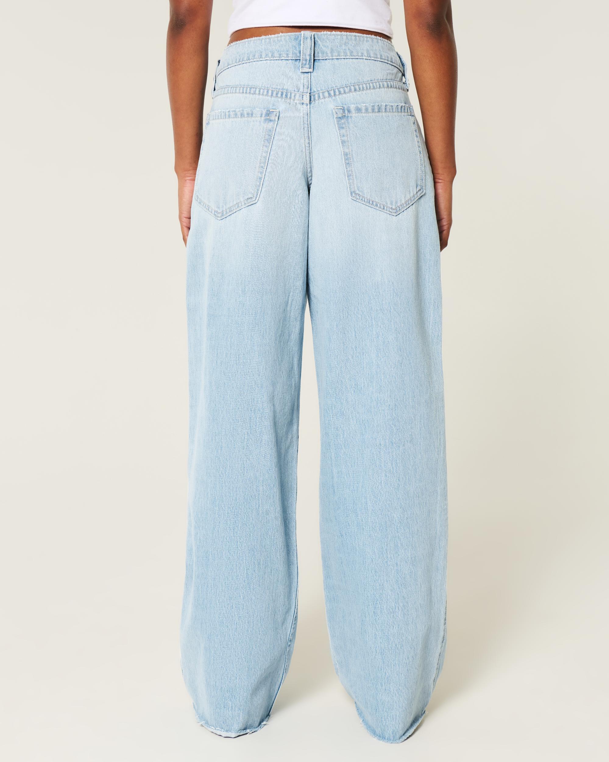 Low-Rise Light Wash Foldover Waist Super Baggy Jeans Product Image