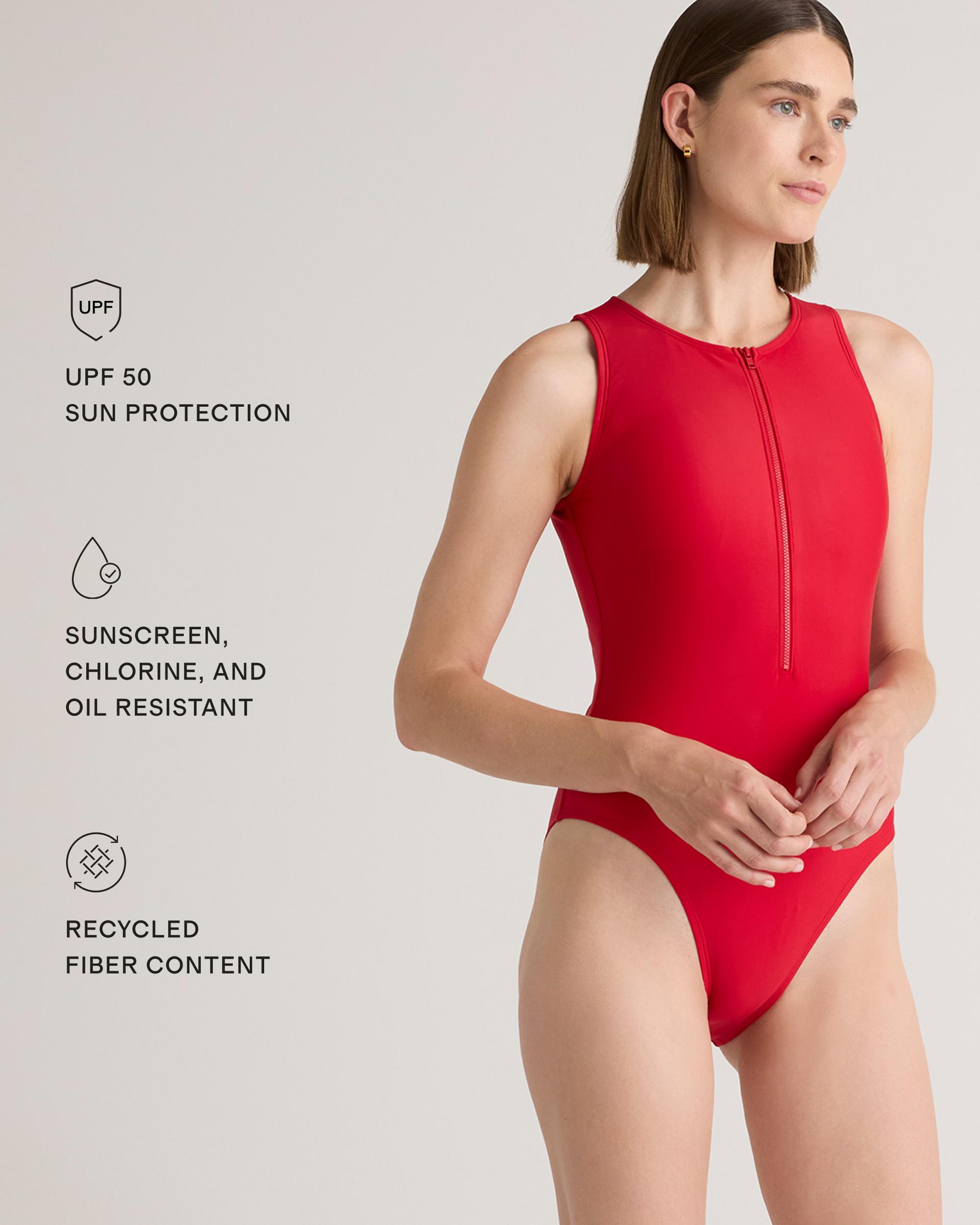 Quince | Women's Italian Zip-Front One-Piece Swimsuit Size XS, 78% Recycled Polyamide, 22% Spandex Product Image