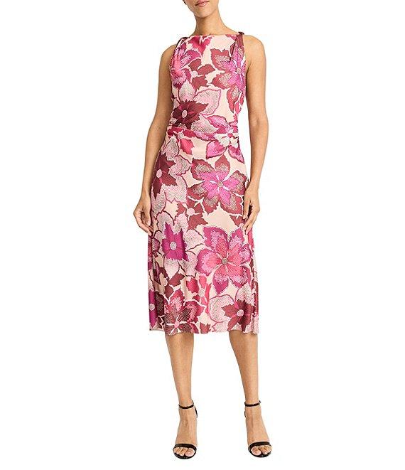 Maggy London Boat Neck Sleeveless Floral Print Sheath Midi Dress Product Image