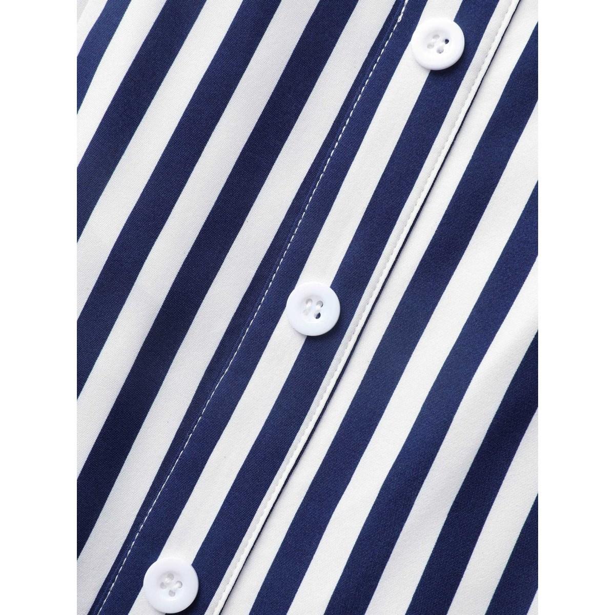 Plus Size Striped Button Detail Split Front Midi Dress Indigo Women Elegant Gathered Heart neckline Sleeveless Curvy BloomChic 26/4X Product Image