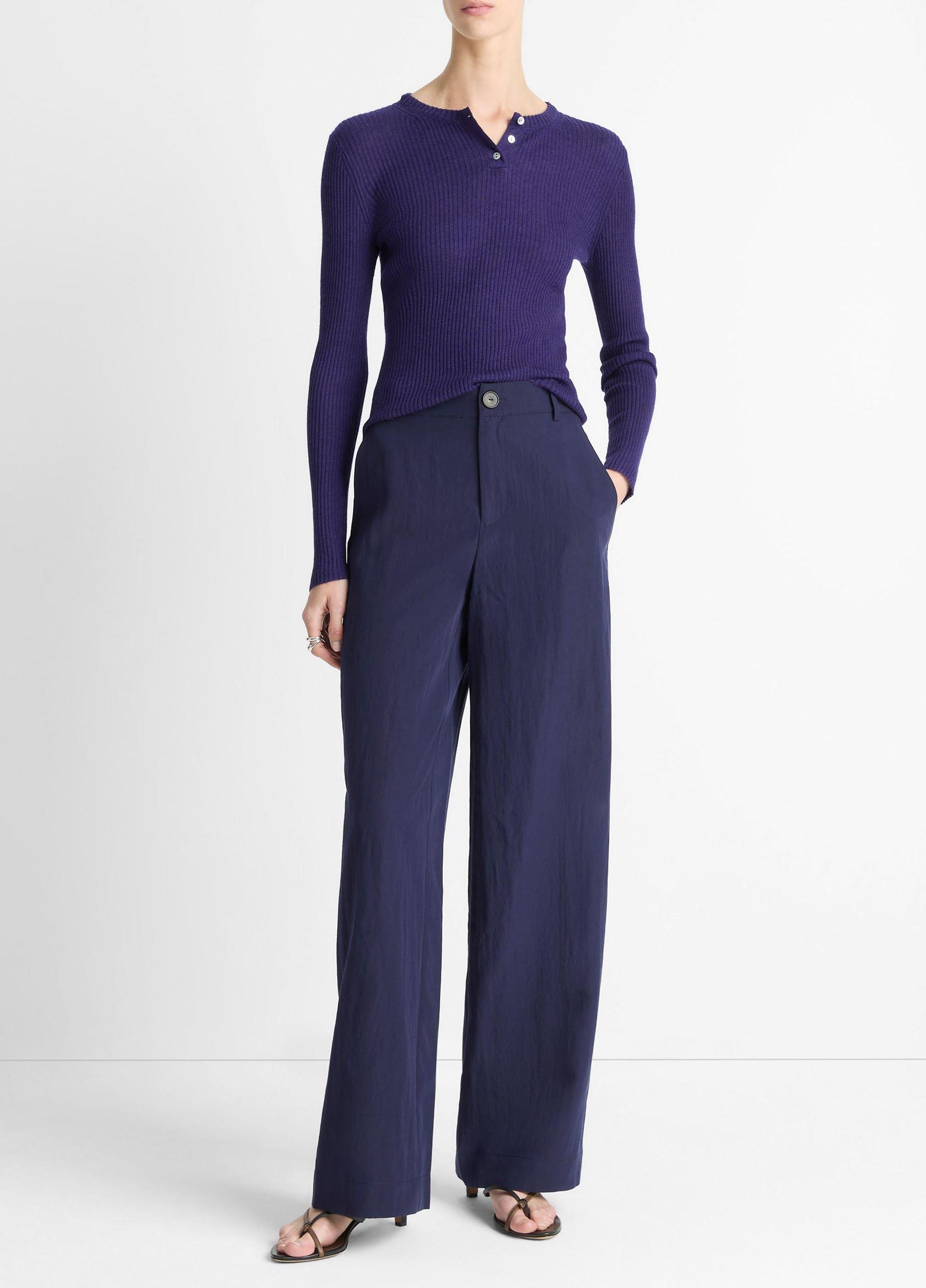 Ribbed Cashmere-Silk Henley Sweater Product Image