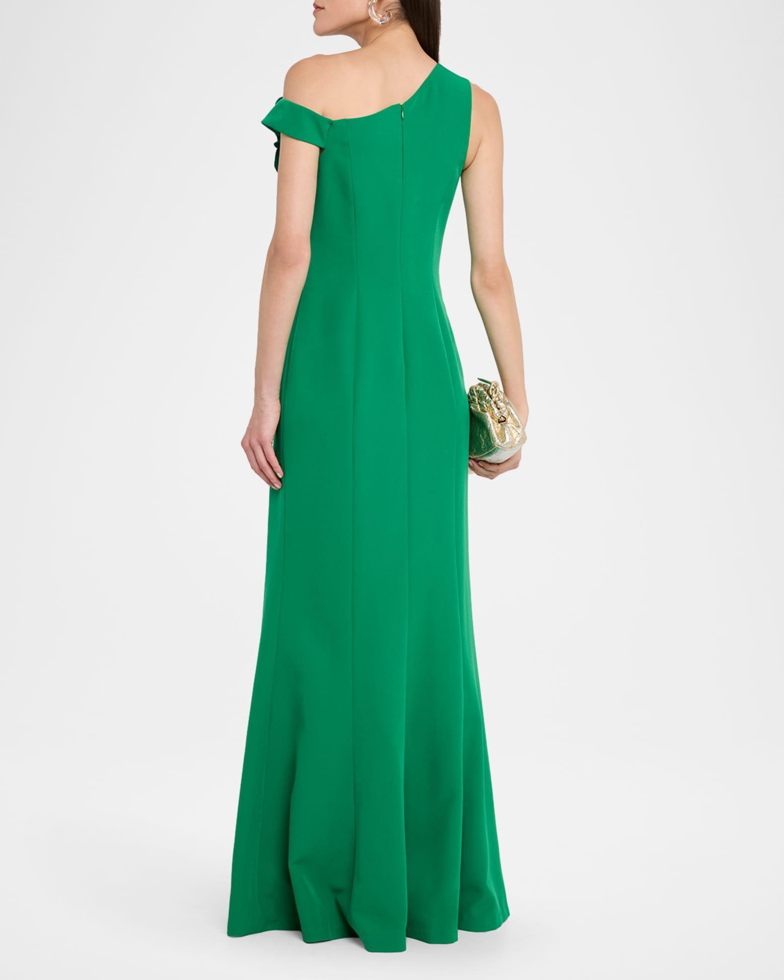 One-Shoulder Floral Applique Stretch Crepe Gown Product Image