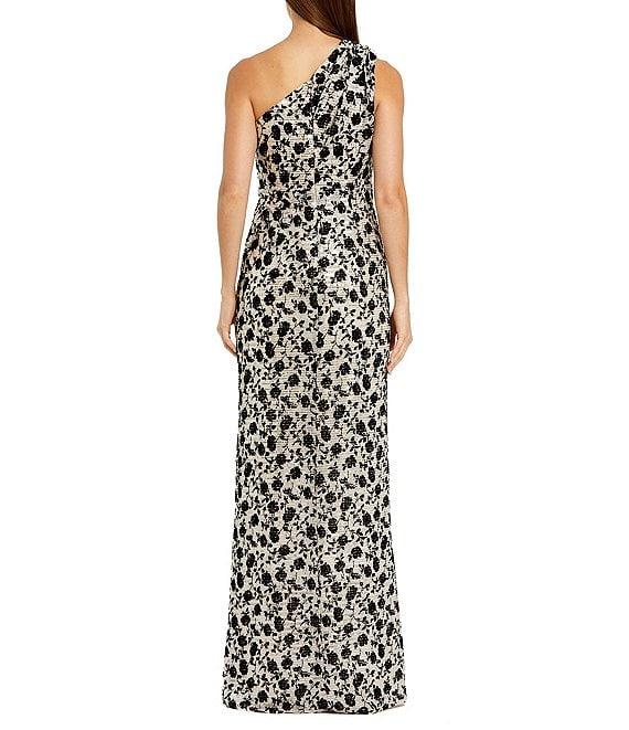 Mac Duggal One Shoulder Printed Sequin Side Slit Gown Product Image