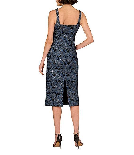 Aidan Mattox Stretch Jacquard Square Neck Pleated Sheath Midi Dress Product Image