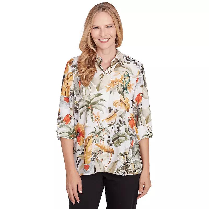 Petite Alfred Dunner Tropical Bird Button Down Shirt, Women's,  Product Image