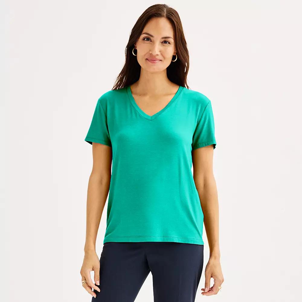 Petite Nine West Essential Short Sleeve V-Neck Tee, Women's, Size: Small Petite, Classic Blue Product Image