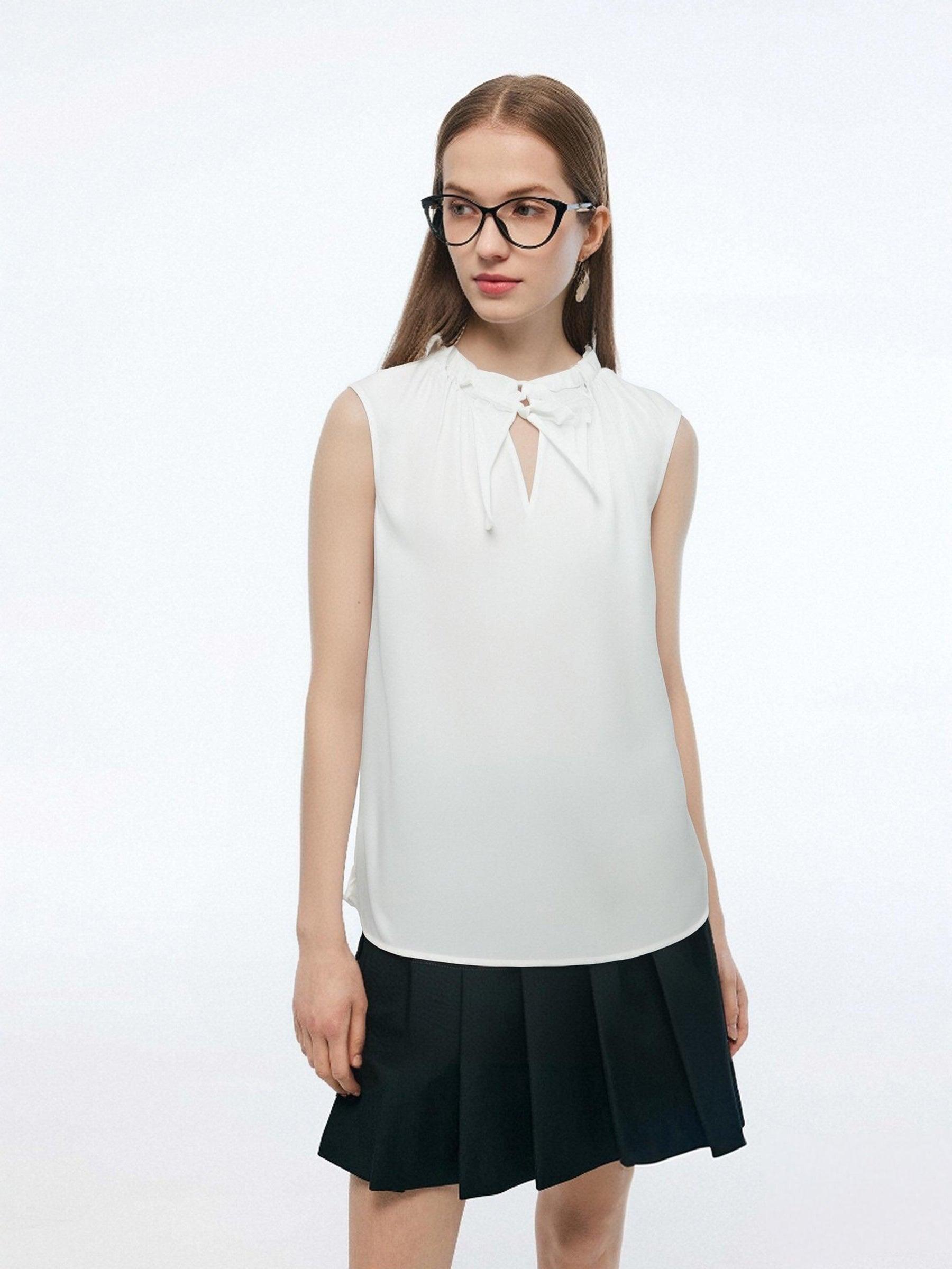 100% Cotton Ruffled Collar Women Sleeveless Blouse Product Image