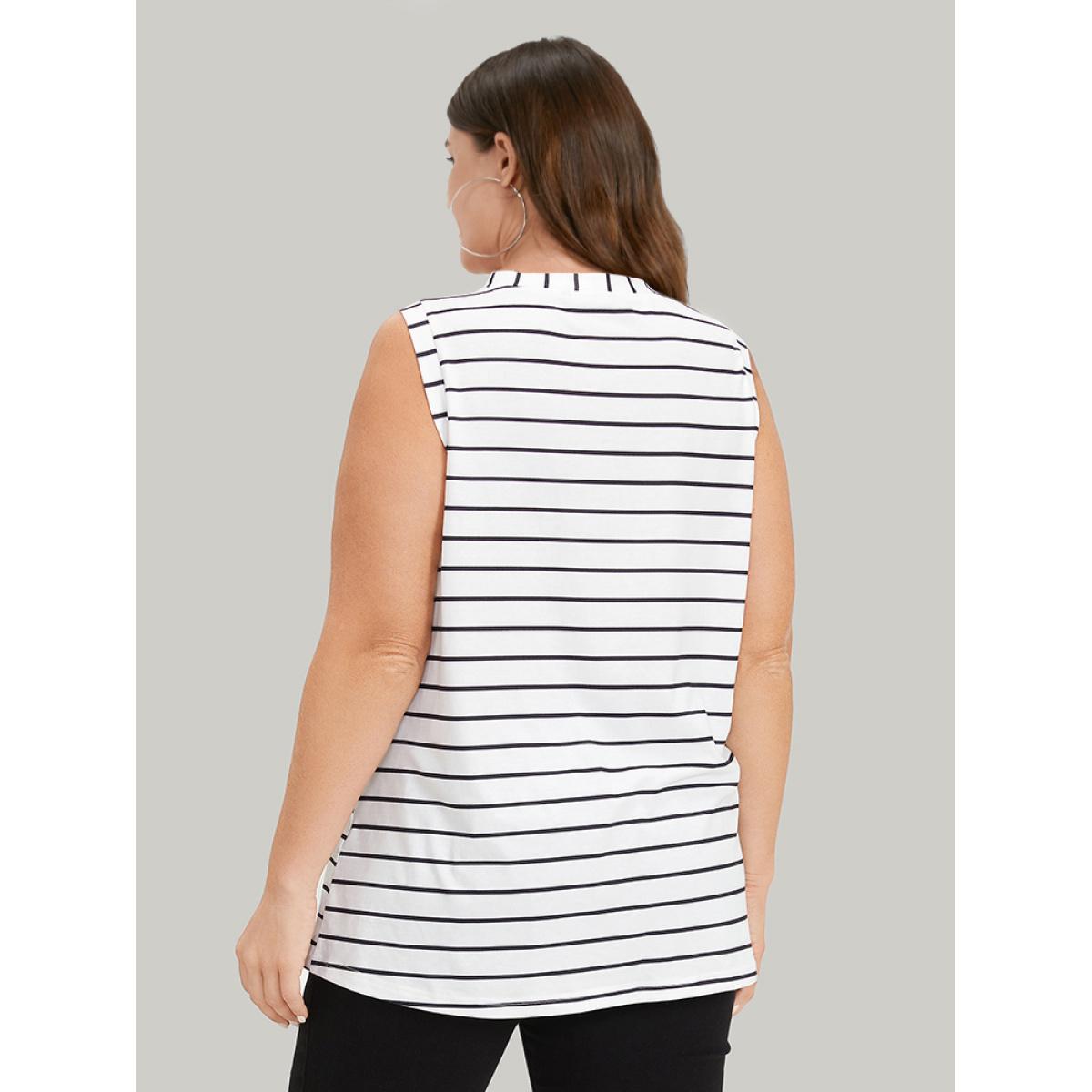 Plus Size Striped Print Button Through Tank Top Women White Casual Button Dailywear Tank Tops Camis BloomChic 18-20/2X Product Image