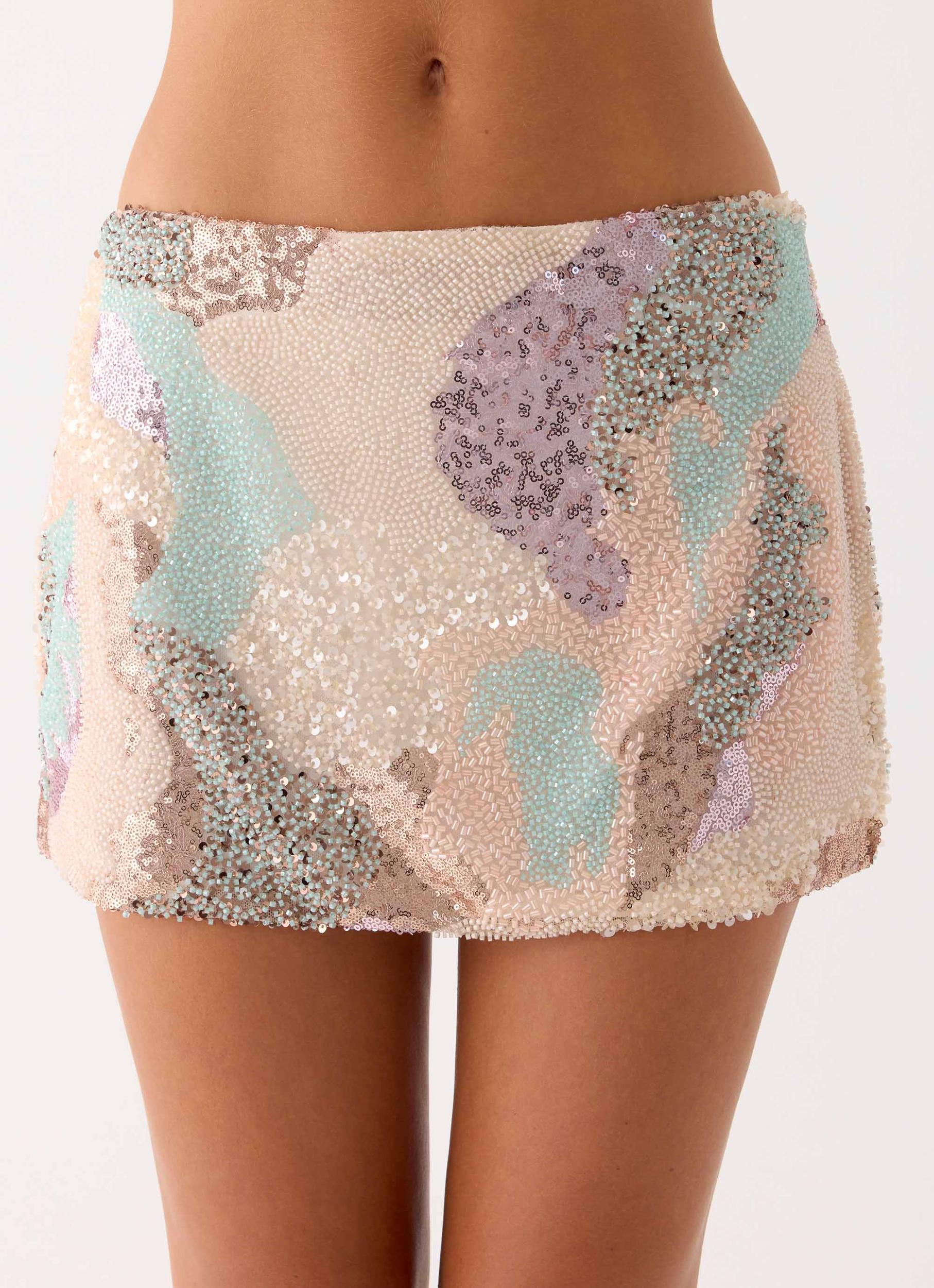 Elyna Beaded Mini Skirt - Swirl Sequin Product Image