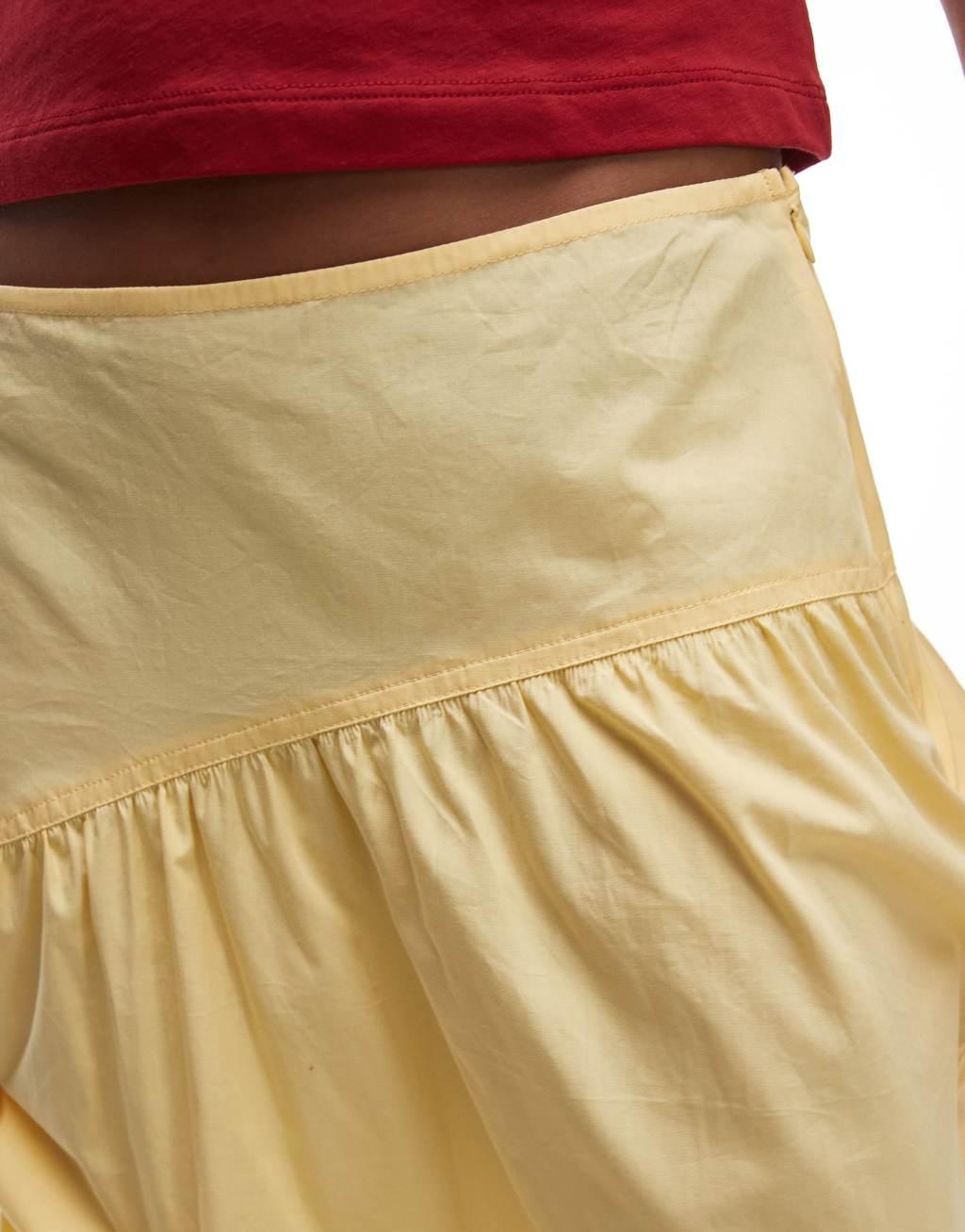 Topshop poplin full skirt with curved dropped waistband in yellow Product Image