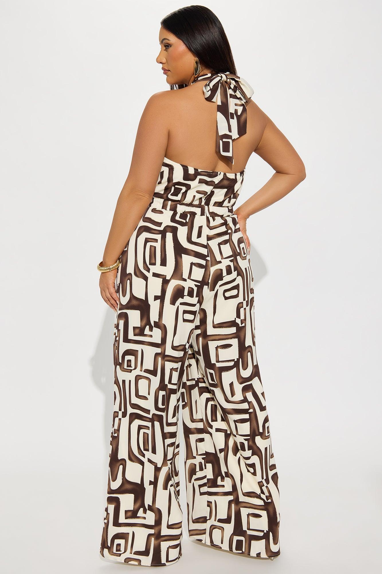 Maylee Abstract Halter Jumpsuit - Brown/combo Female Product Image
