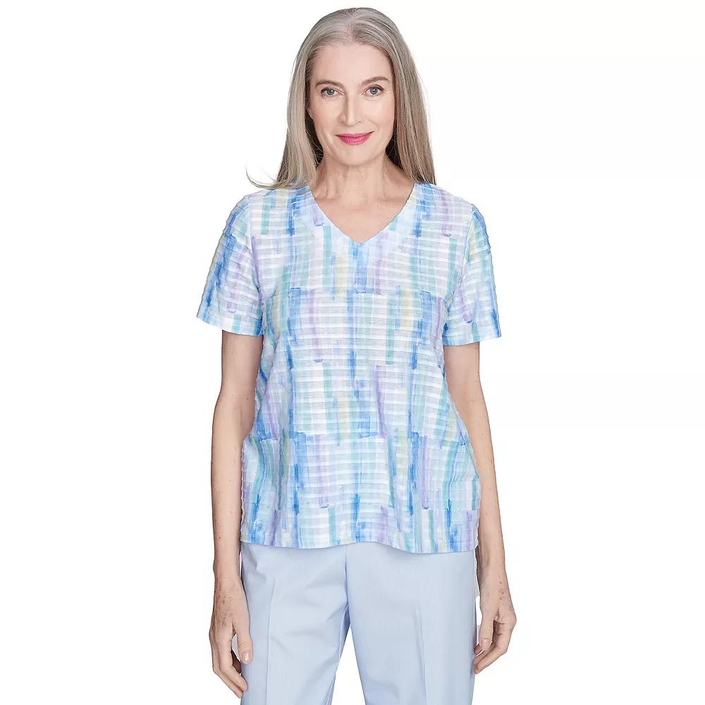 Women's Alfred Dunner Textured Brushstroke Short Sleeve Tee, Size: Medium, Blue Team Product Image
