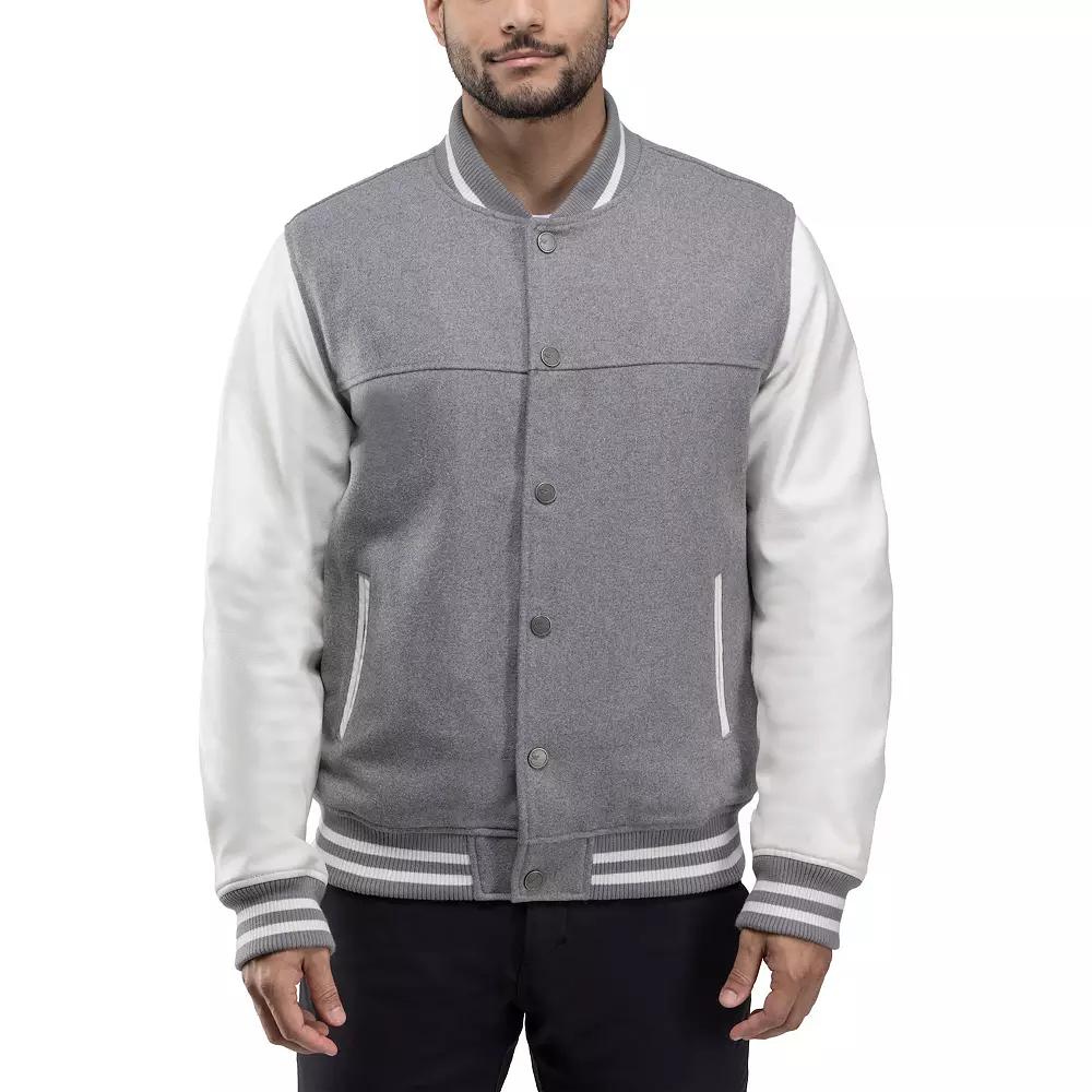 Men's Xray Wool Blend Varsity Bomber Jacket with Faux Leather Sleeves,  Product Image