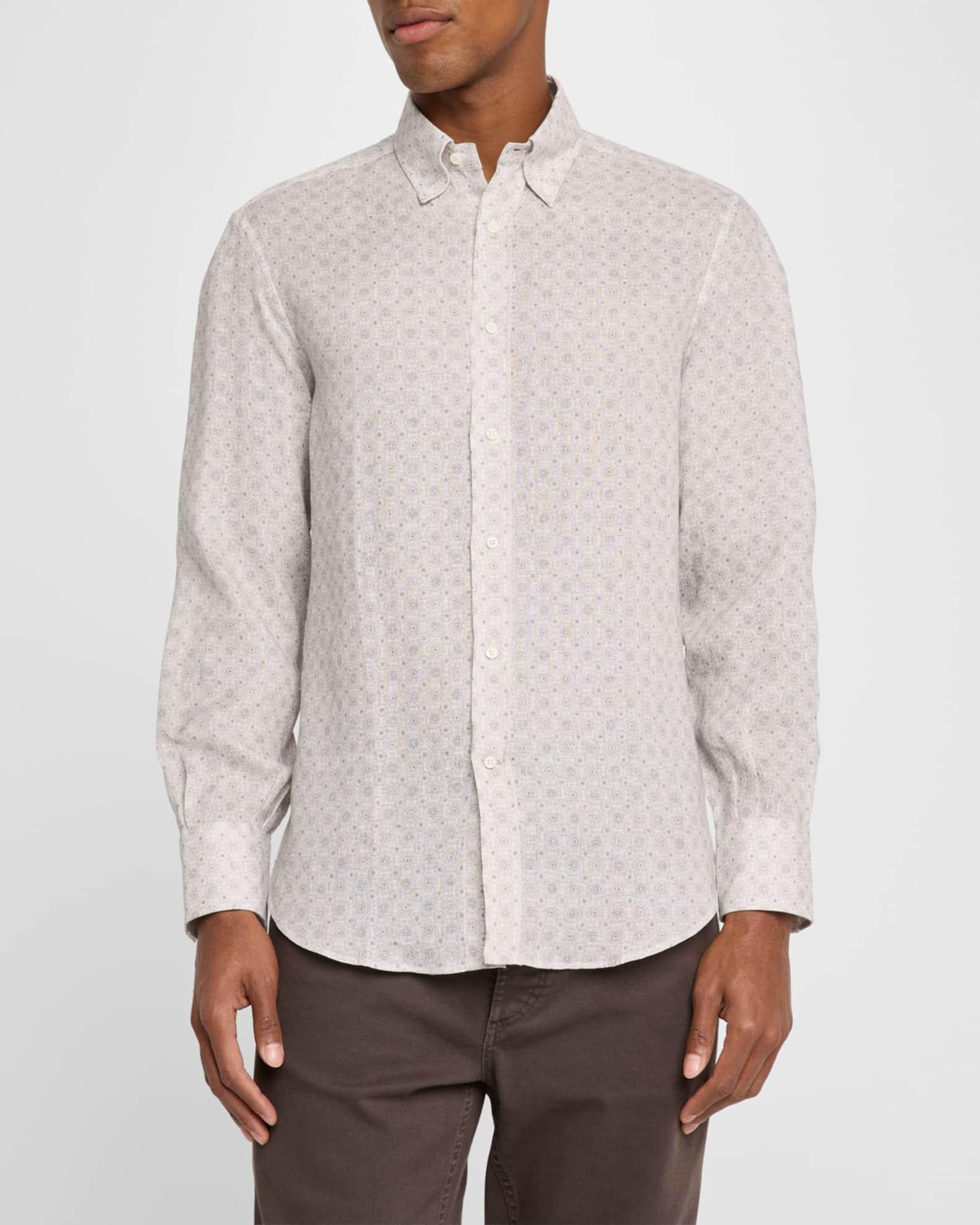 Men's Linen Medallion Casual Button-Down Shirt Product Image