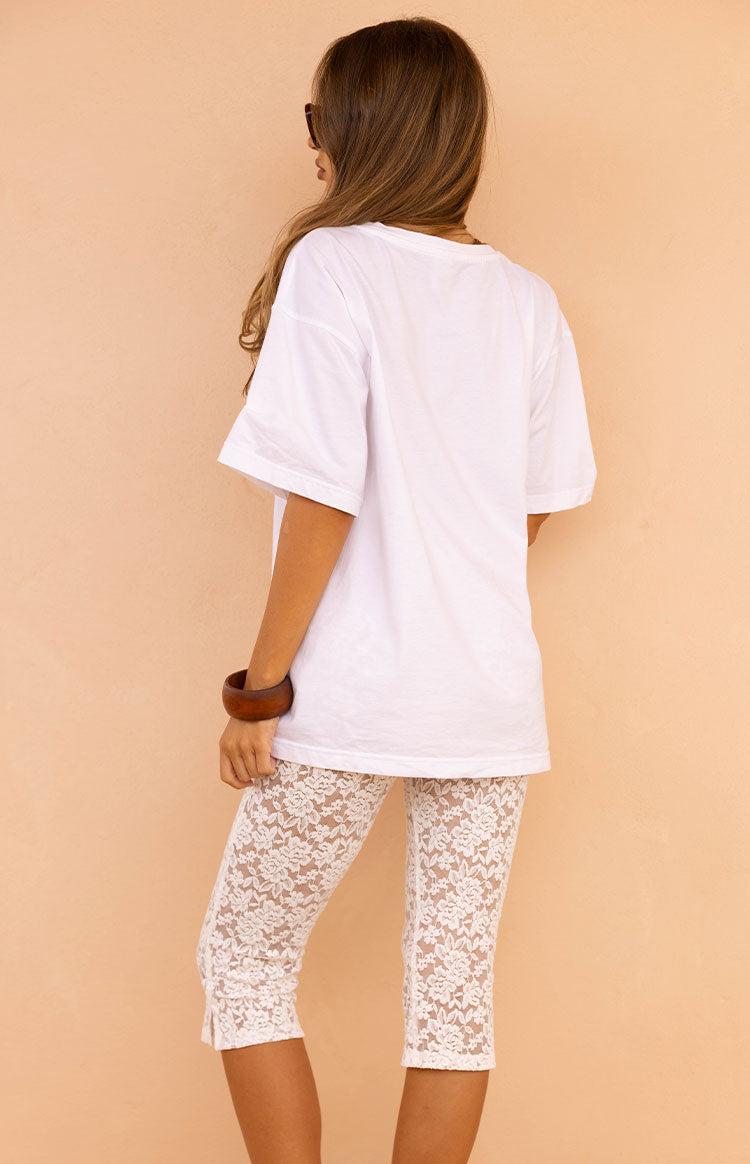 Lydia White Lace Mid Rise Capri Pants Product Image