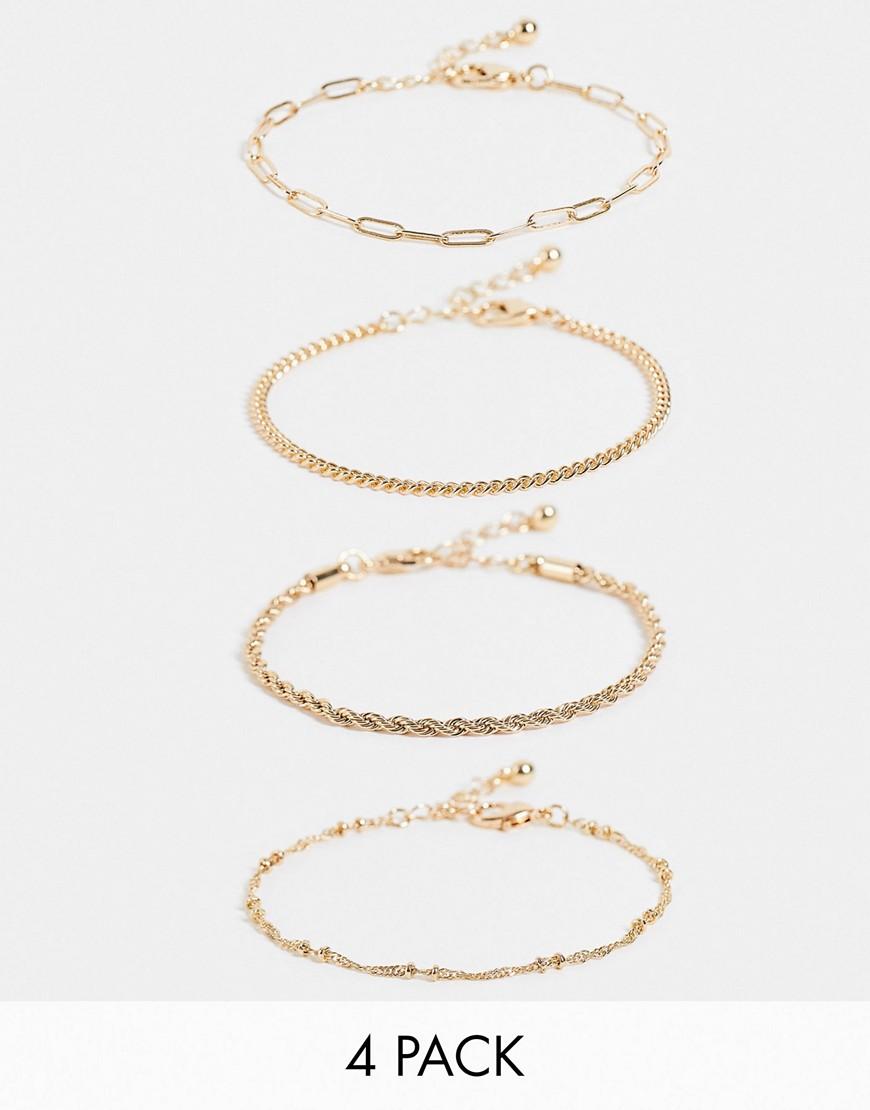 ASOS DESIGN pack of 4 fine chain bracelets tone Product Image