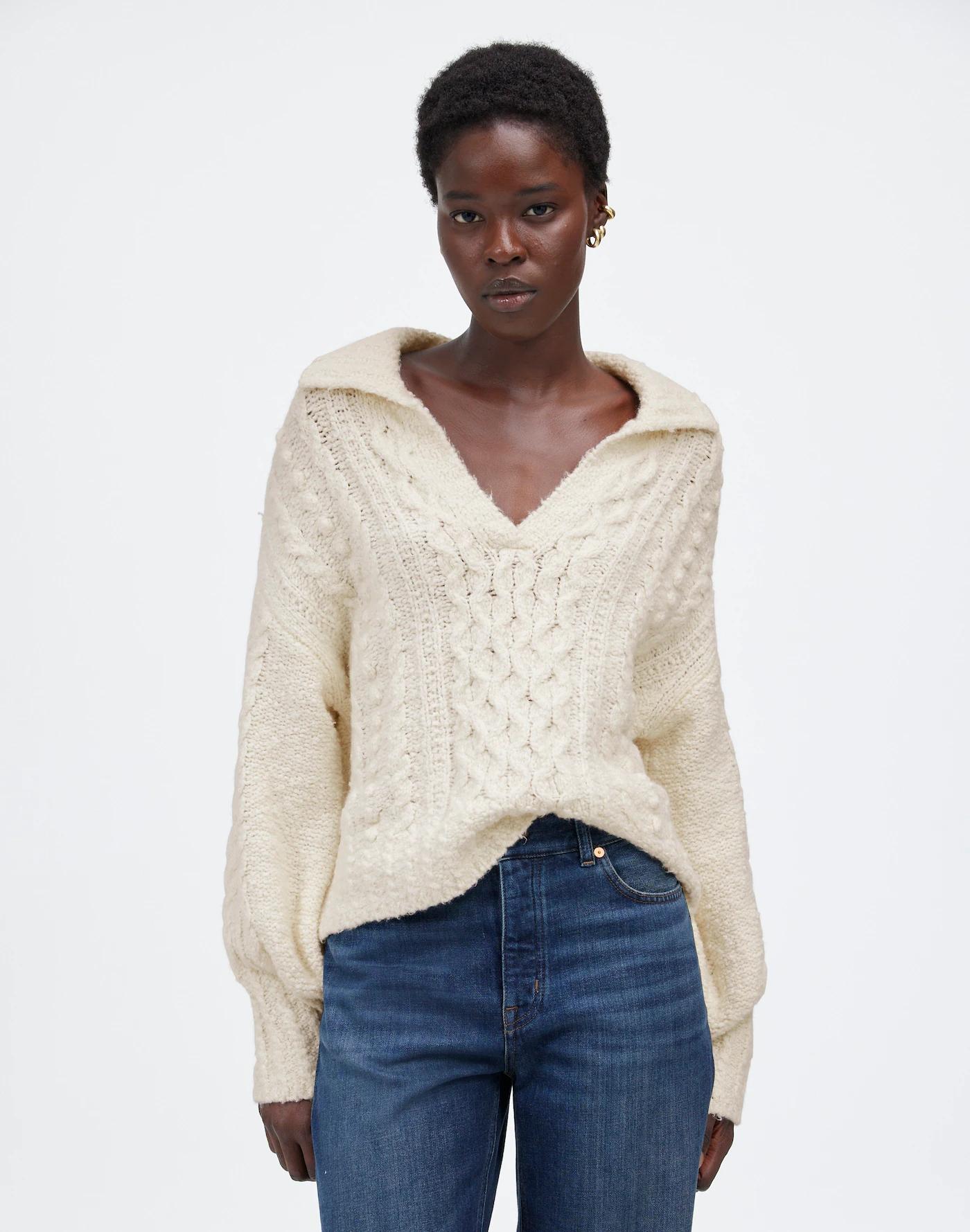 Cotton-Merino Wool Blend Cable-Knit Sweater Product Image