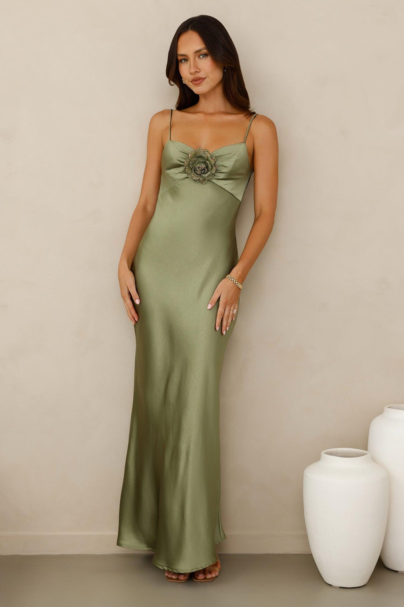 Ultimate Style Satin Maxi Dress Green Product Image