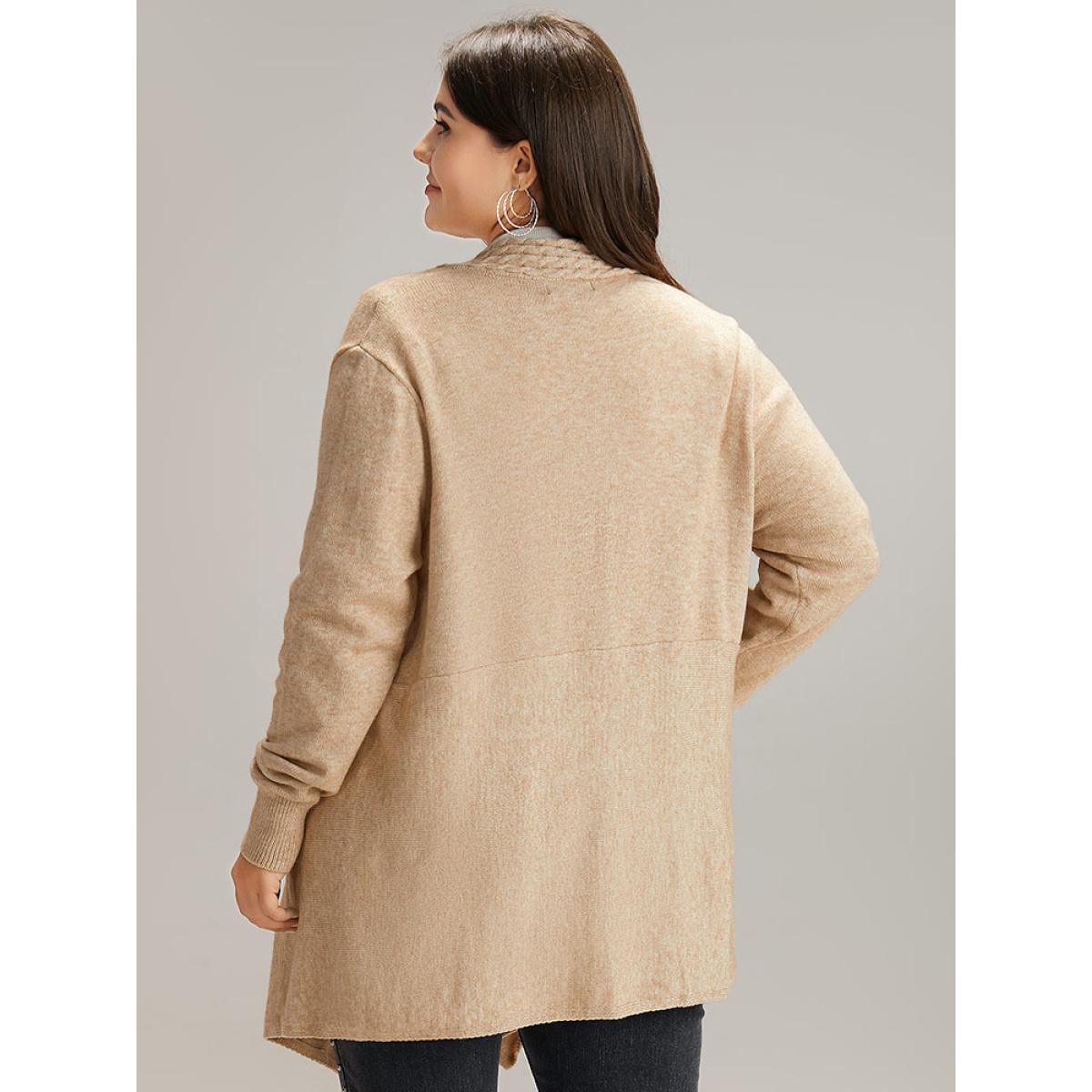 Plus Size Supersoft Essentials Textured Asymmetrical Duffle Button Cardigan Tan Women Casual Loose Long Sleeve Dailywear Cardigans BloomChic 14-16/1X Product Image