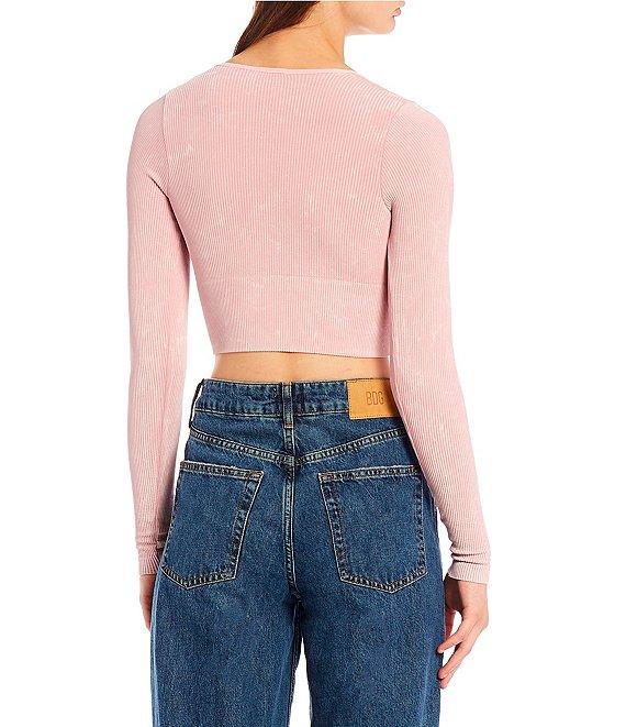 BDG Urban Outfitters Josie Acid Wash Long Sleeve Pull-On Crop Top Product Image