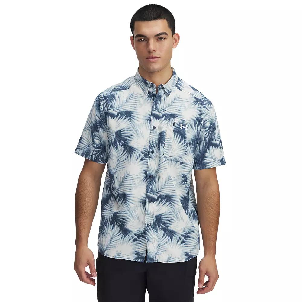 Men's Under Armour UPF 50 Dockside Short Sleeve Button-Down Shirt, Size: Medium, Grey Product Image