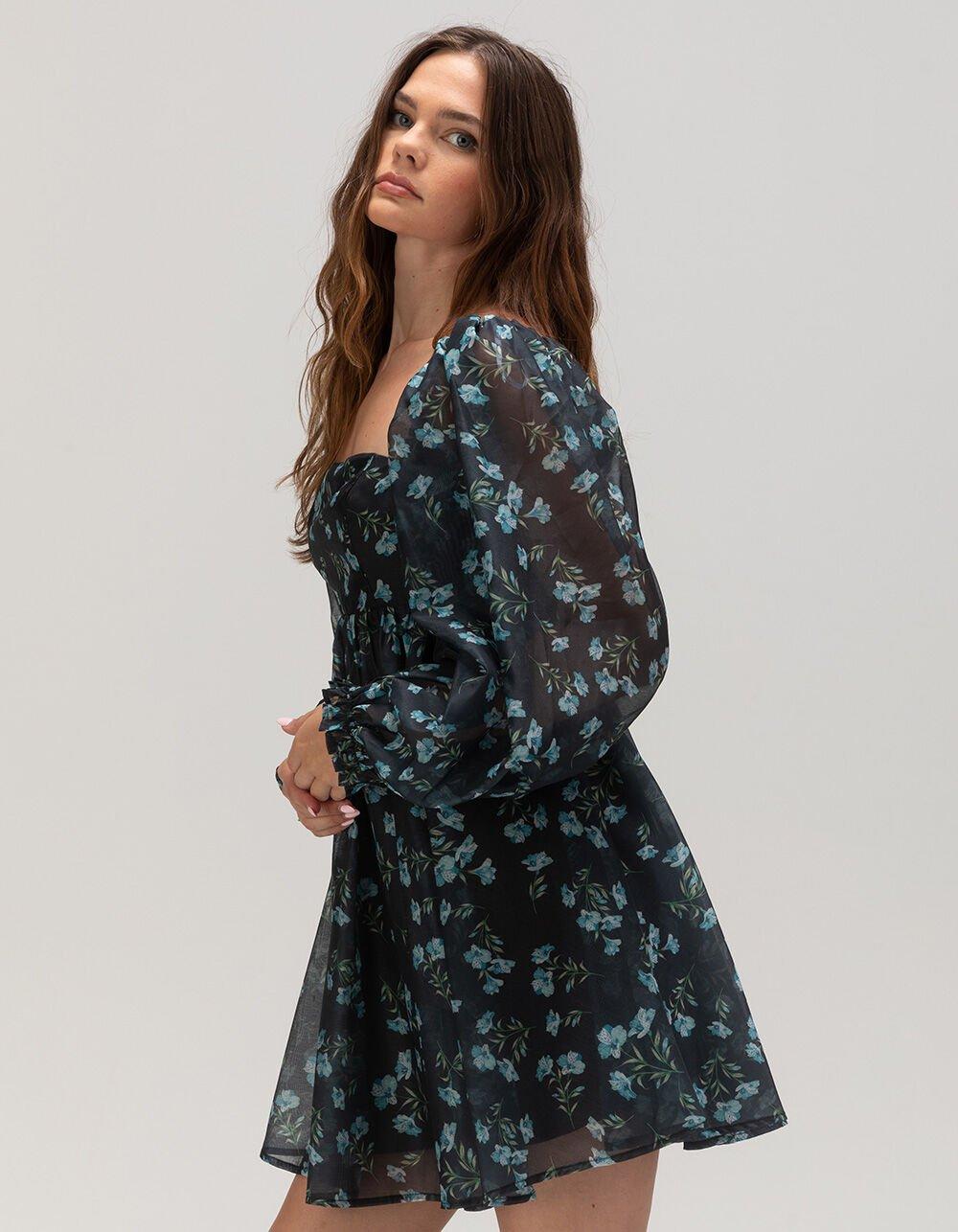LULUS Floral Womens Babydoll Dress - BLUE COMBO Product Image