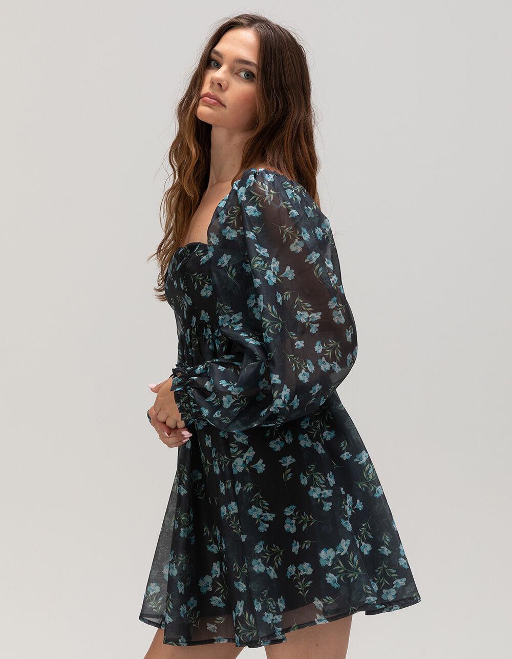 LULUS Floral Womens Babydoll Dress - BLUE COMBO Product Image