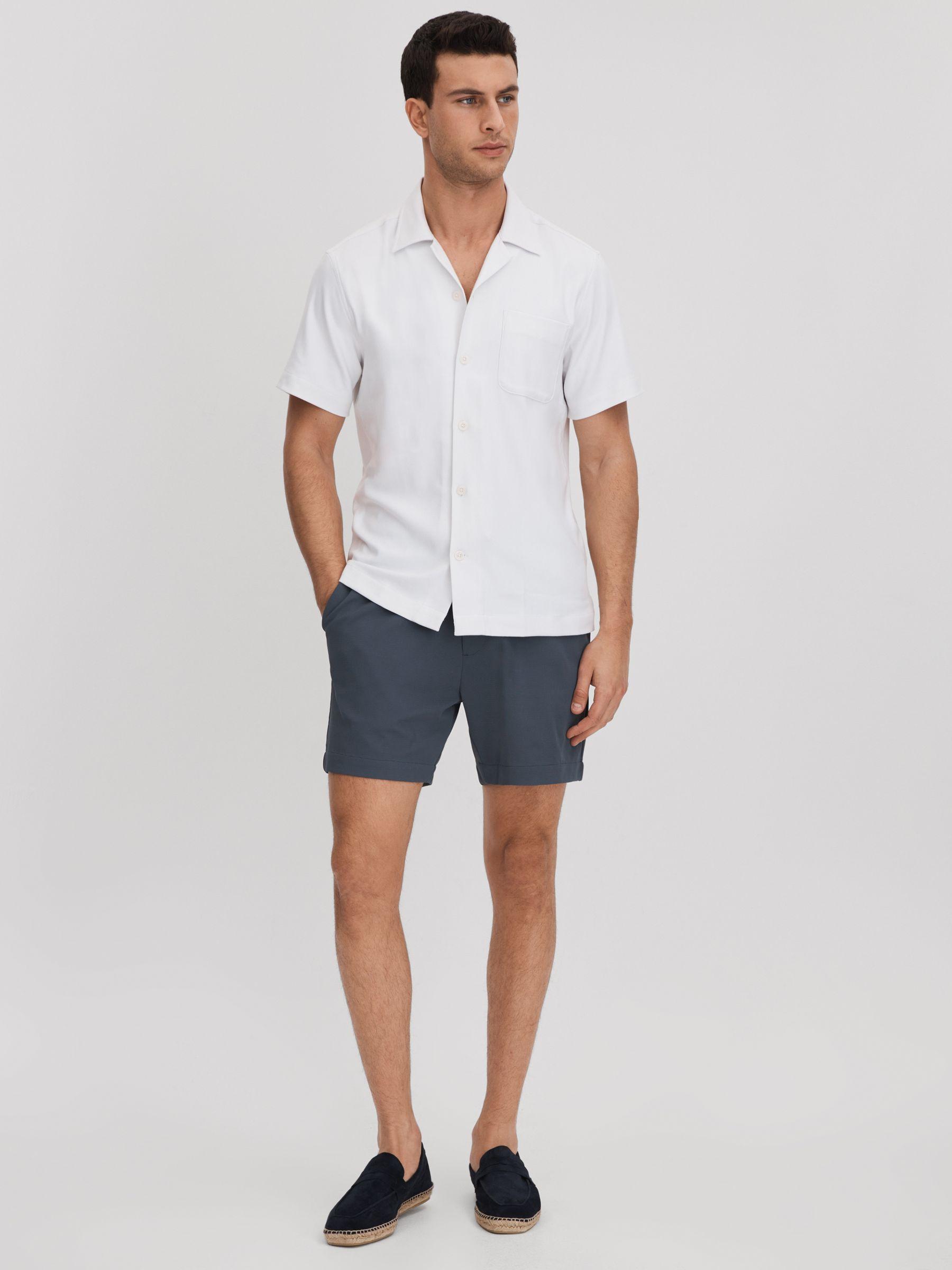 Textured Drawstring Shorts in Airforce Blue Product Image