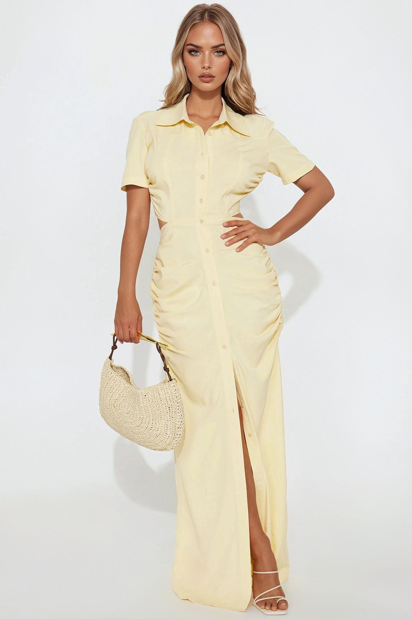 Jennifer Collared Maxi Dress - Butter Yellow Product Image