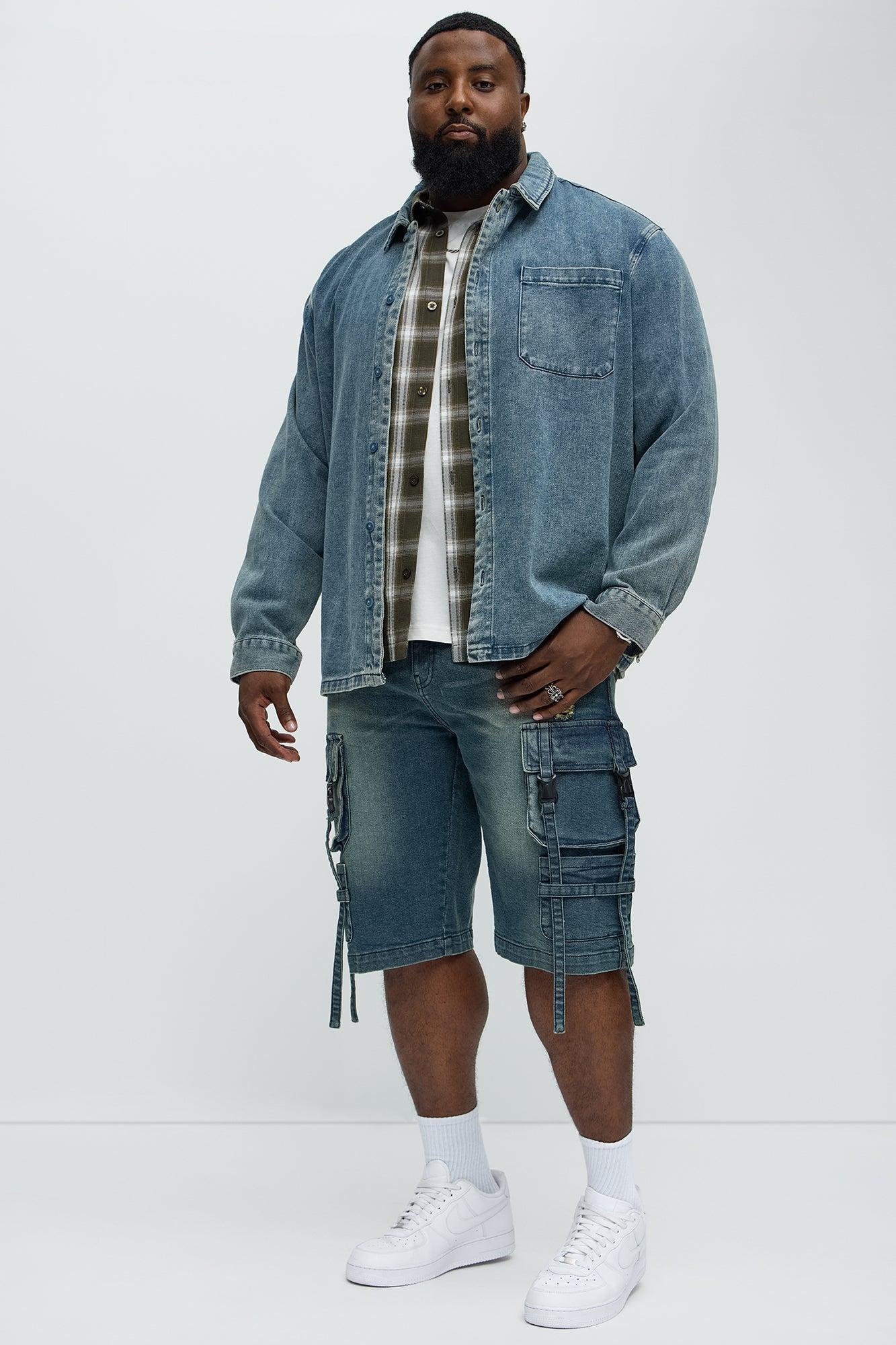 Buckle Strapped Relaxed Denim Shorts - Medium Blue Wash Product Image