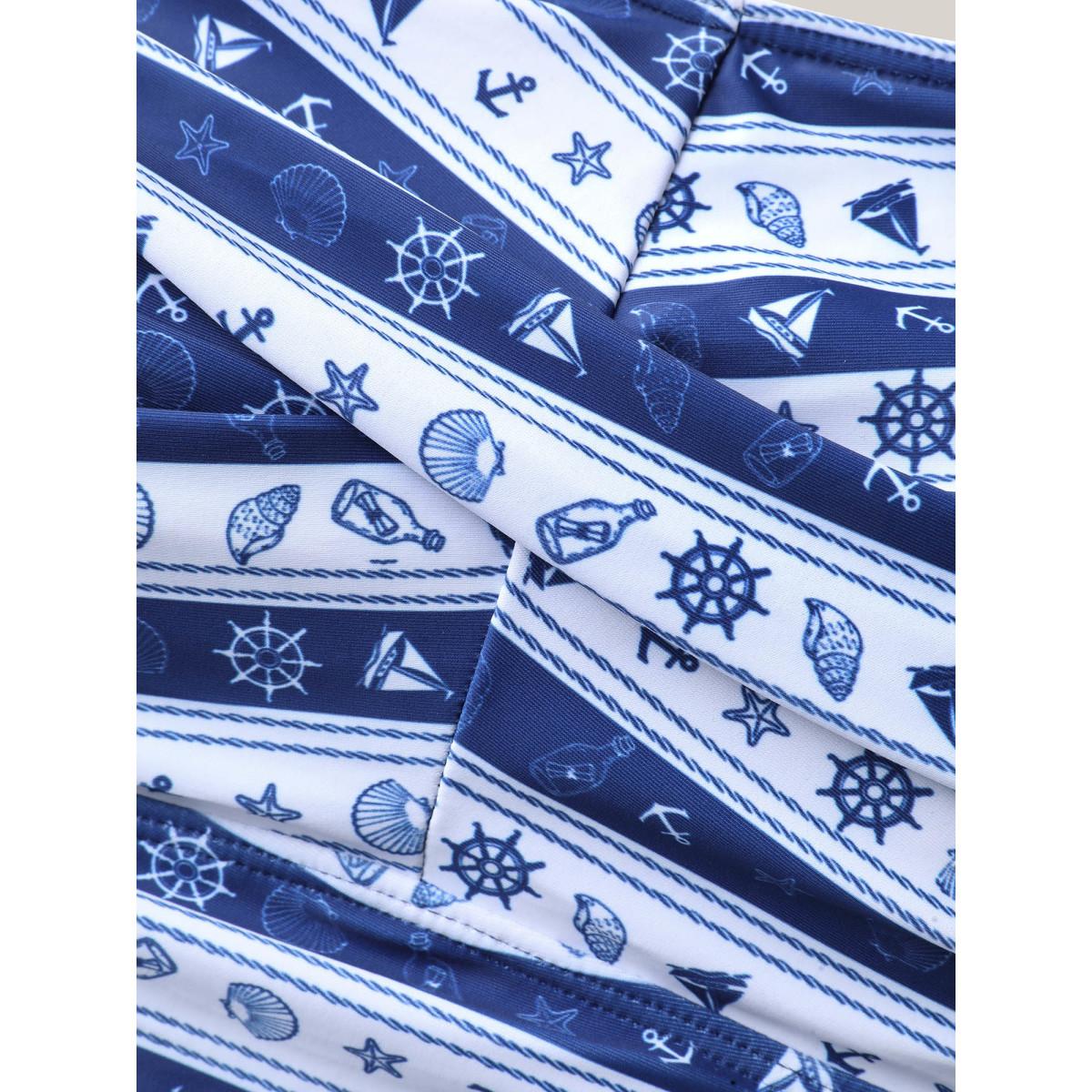 Plus Size Nautical Striped Twist Front One-Piece Swimsuit Women's Swimwear Indigo Beach Twist Curve Bathing Suits High stretch One Pieces BloomChic 30/6X Product Image