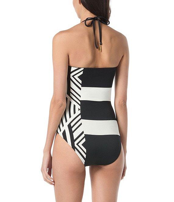 Vince Camuto Geometric Reversible Halter Neck Bandeau One Piece Swimsuit Product Image