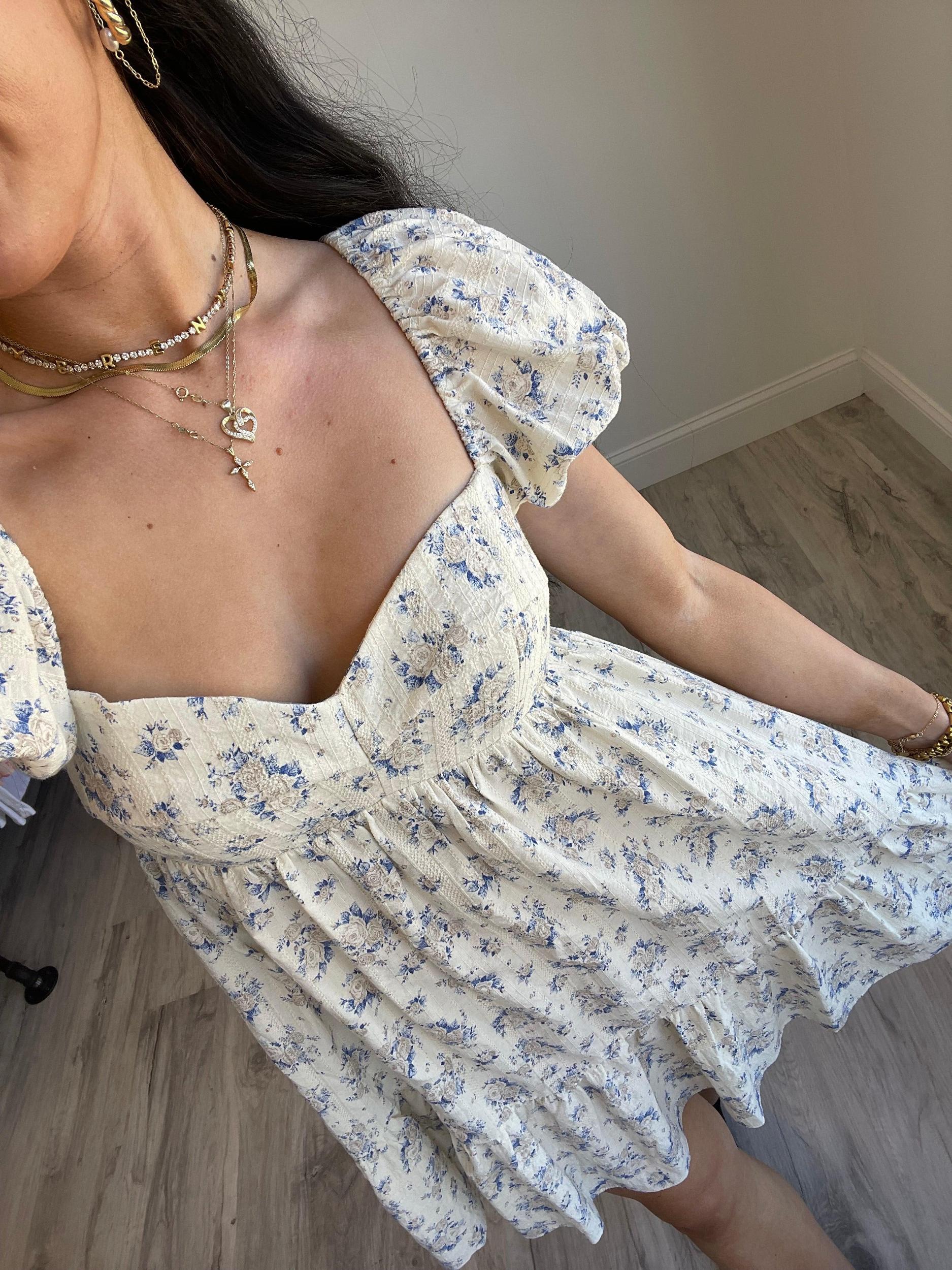 FINAL SALE Bardot Floral Babydoll Dress | Taupe Blue Product Image