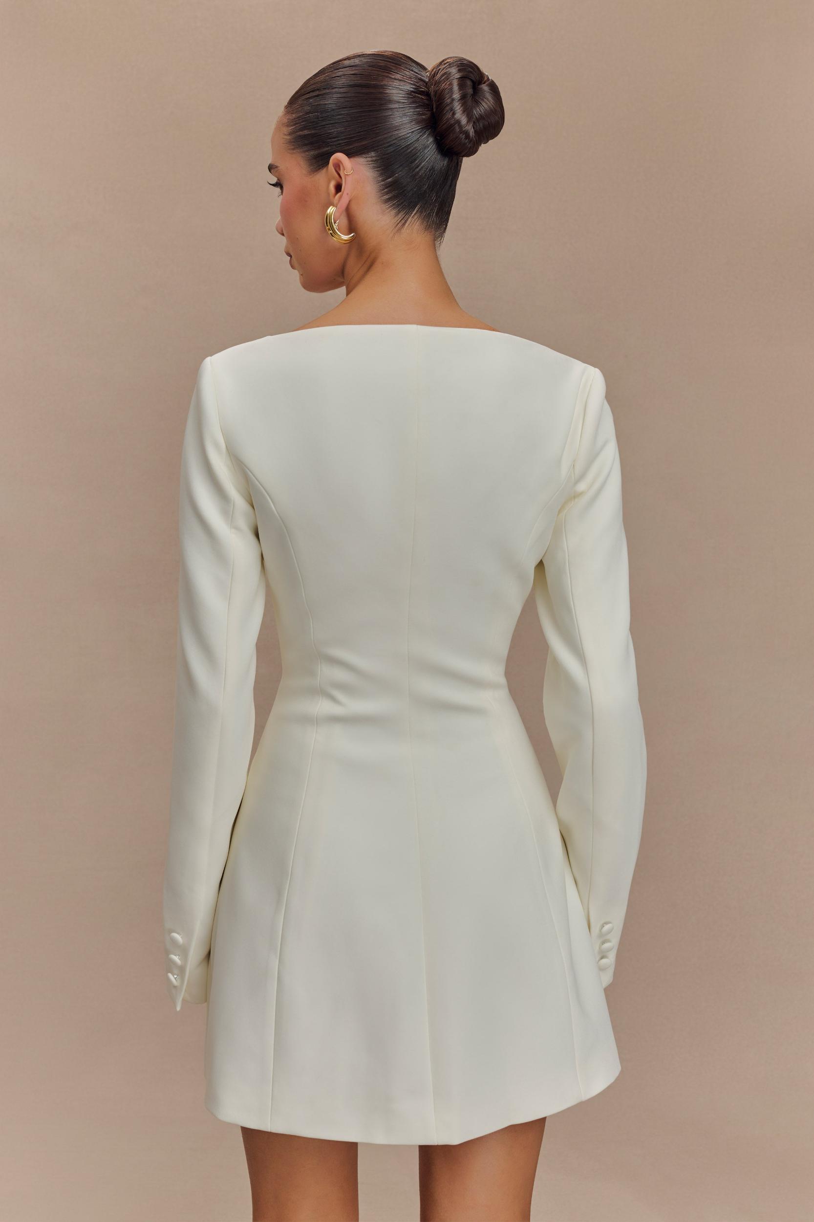 Jolie Boat Neck Suiting Mini Dress - Ivory Product Image