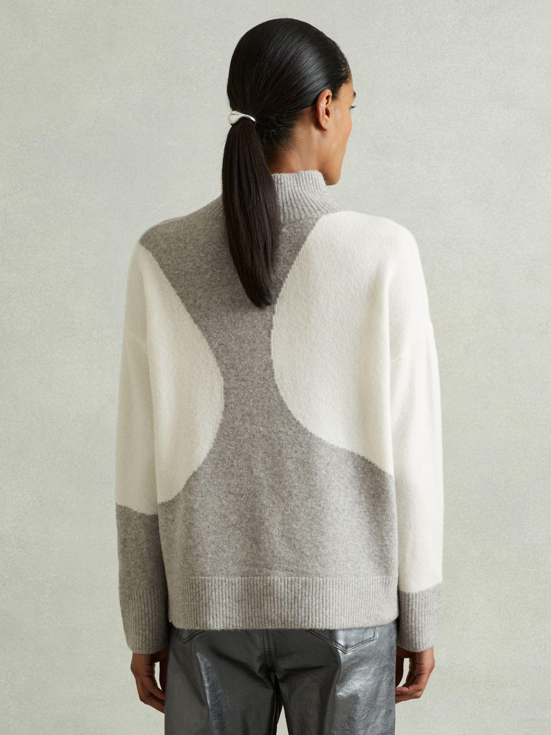 Colourblock Roll Neck Jumper in Ivory/Grey Product Image