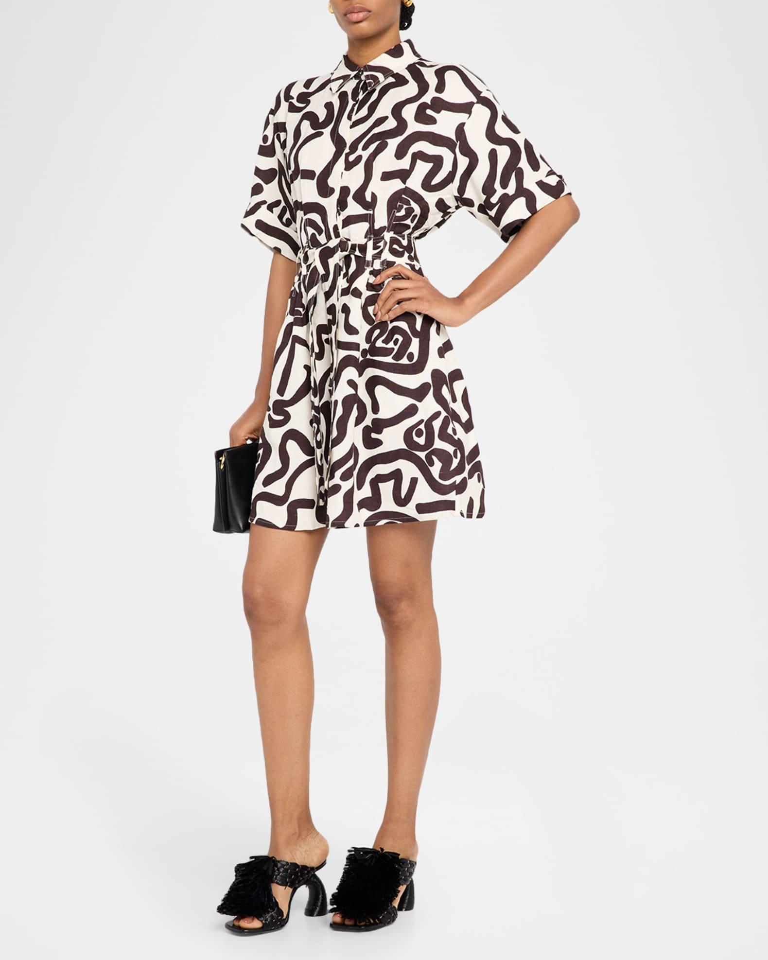 Camelia Printed Short-Sleeve Open-Back Mini Dress Product Image