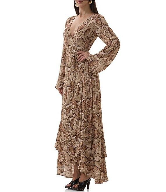 AFRM Mimi Snake Print Surplice V-Neck Long Sleeve Faux Wrap Maxi Dress Product Image