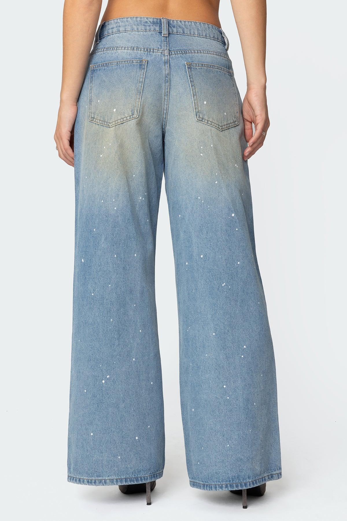 Paint Splatter Low Rise Baggy Jeans Product Image
