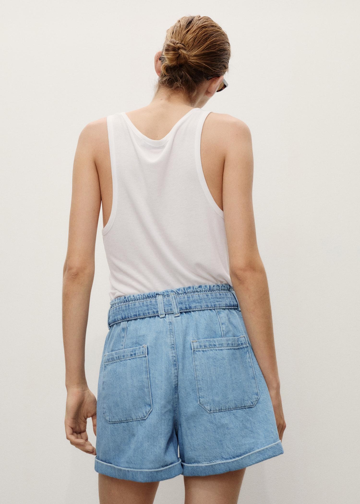 Denim paperbag shorts with belt - Women | MANGO USA Product Image