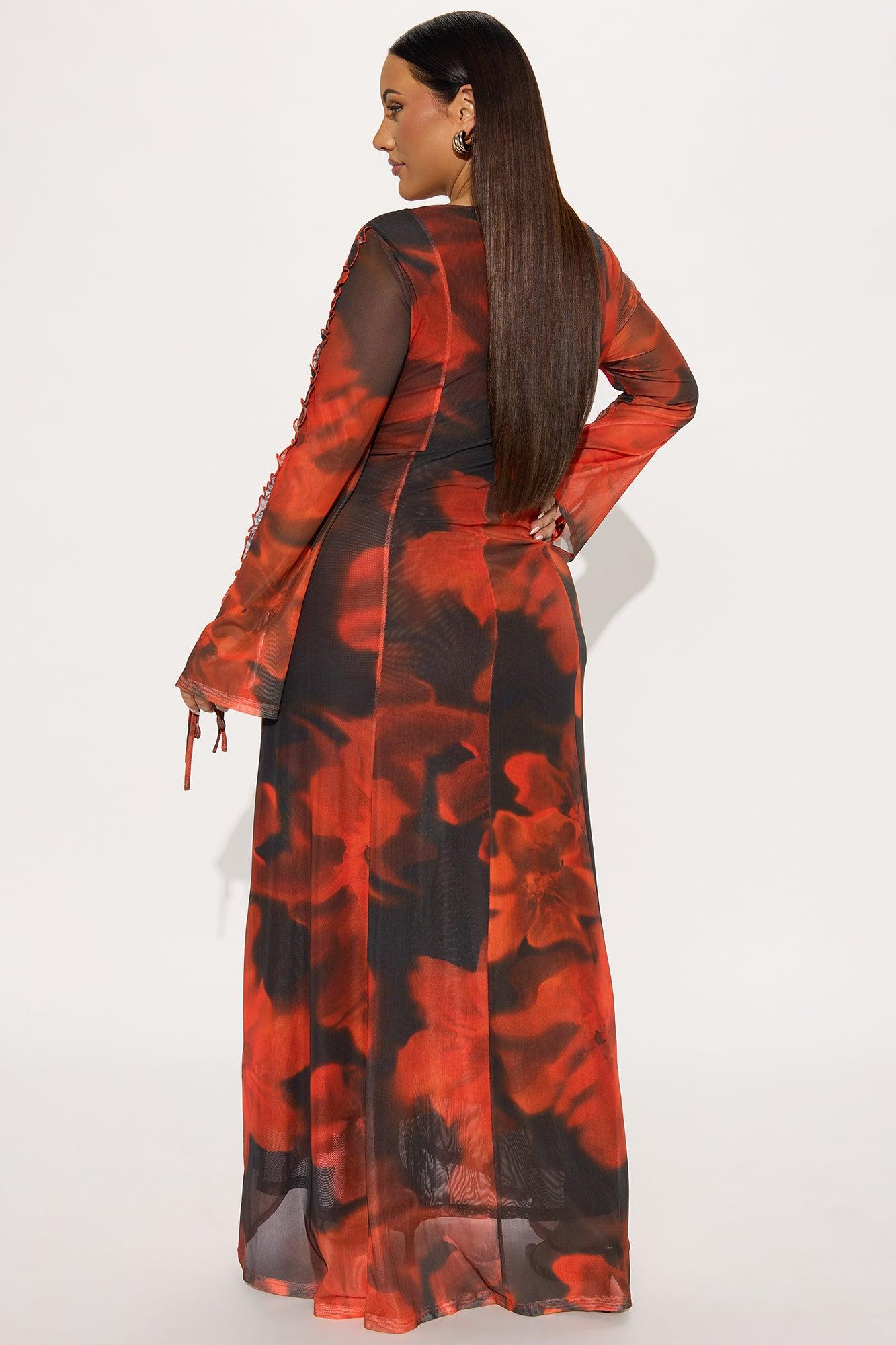 Kendra Mesh Maxi Dress - Red/combo Product Image