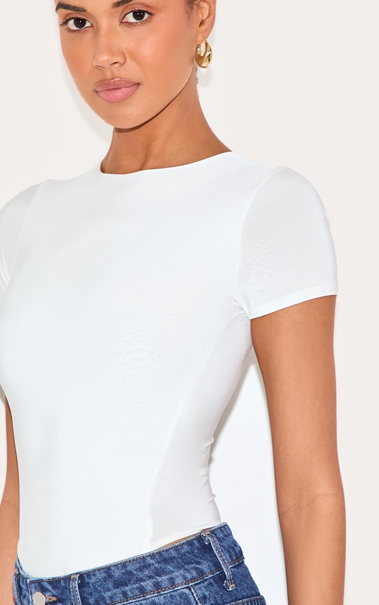 White Basic Slinky Short Sleeve Bodysuit Product Image