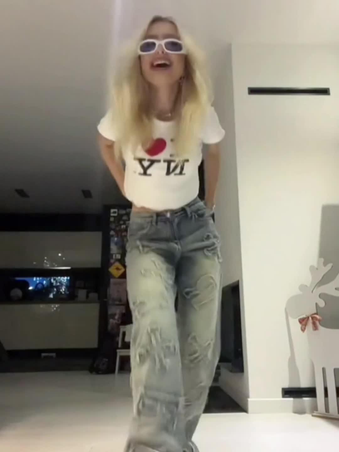 Letter Patch Faded Boyfriend Jeans Product Image