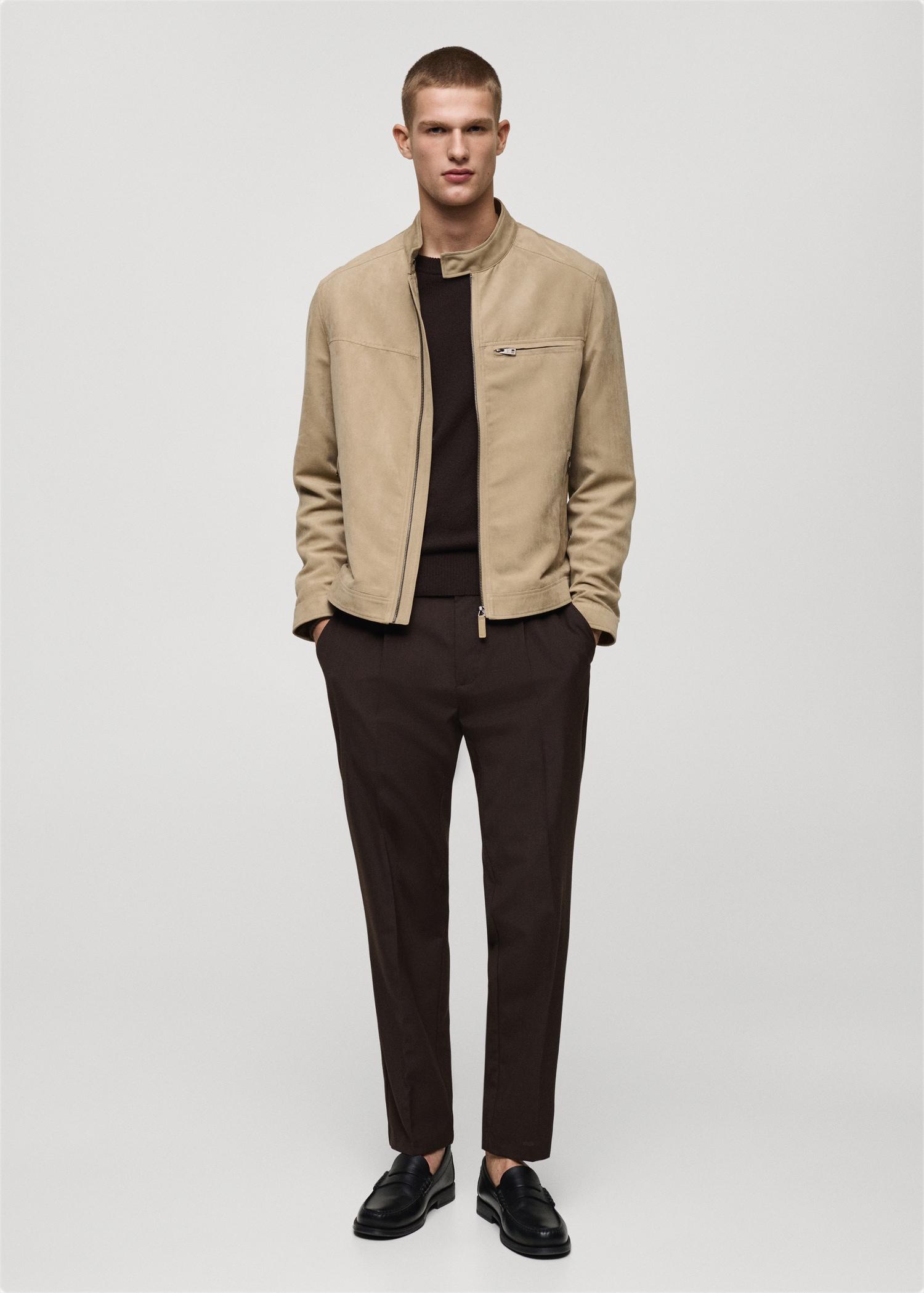 Suede-effect biker jacket - Men | MANGO USA Product Image