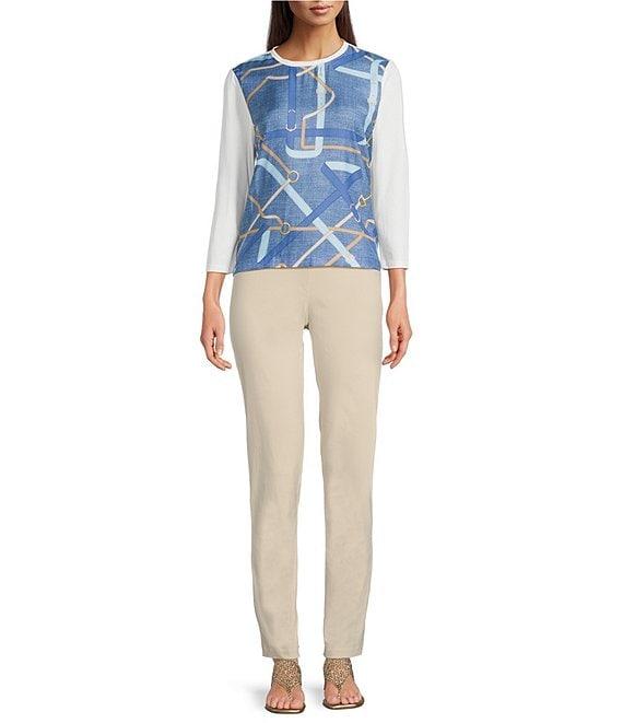 J.McLaughlin Alessandra Printed Mixed Media Crew Neck 3/4 Sleeve Top Product Image