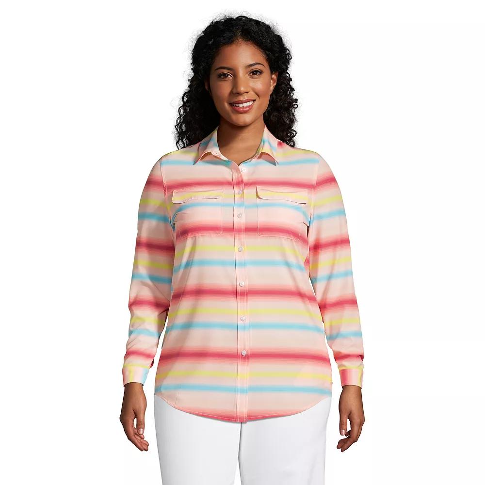 Plus Size Lands' End Commuter Boyfriend Tunic Shirt, Women's, Size: 1XL, Multi Color Stripe Product Image