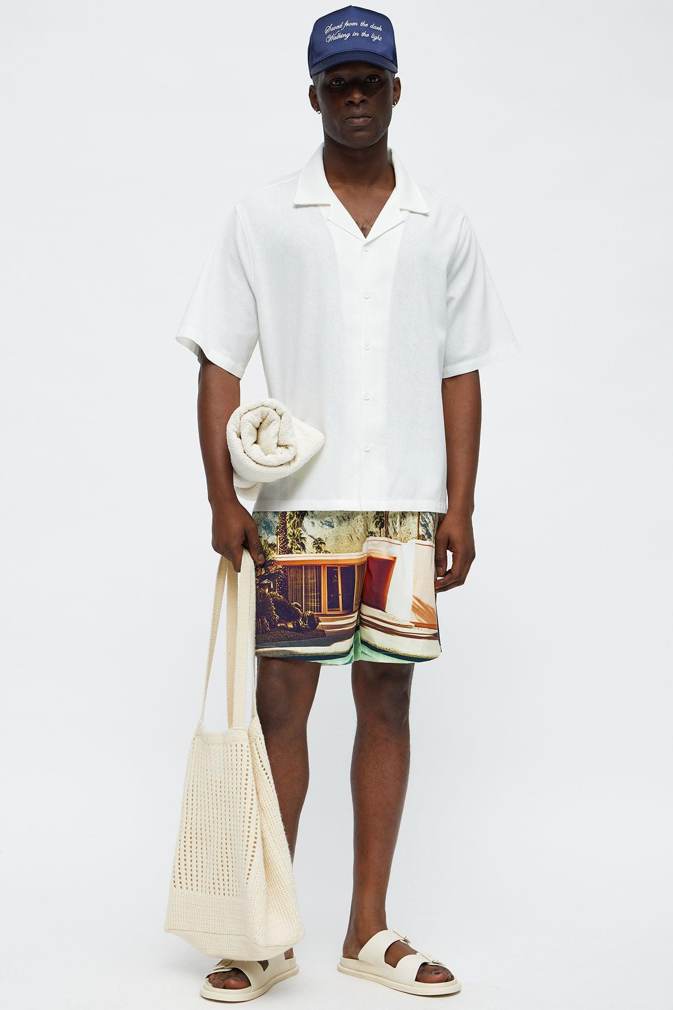 Relaxed Chateau Photoreal Cuban Shirt - White Male Product Image