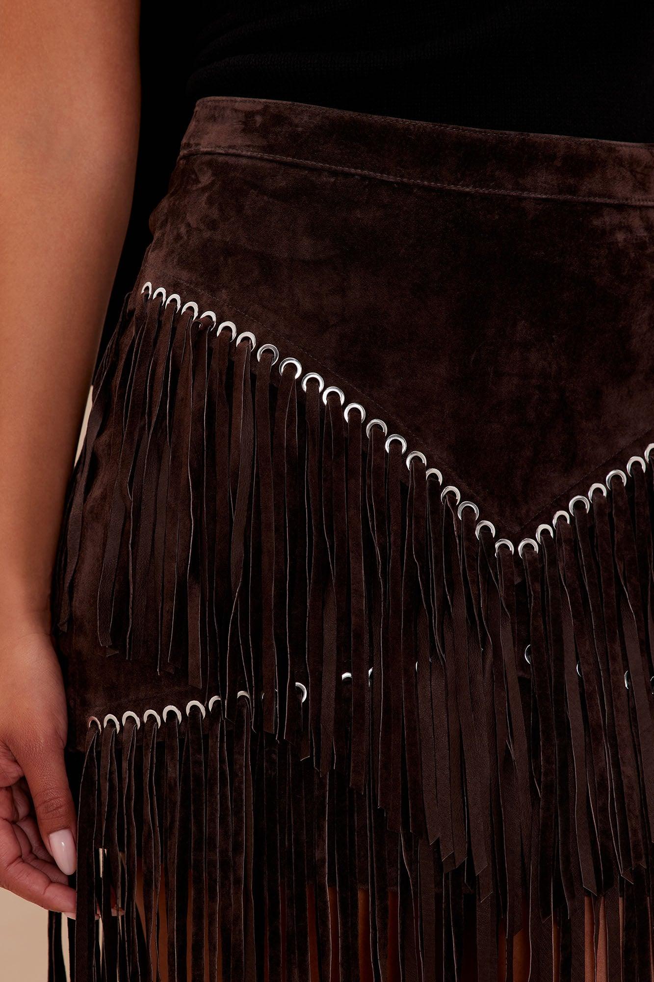 Suede Nashville Mini Skirt - Brown Product Image