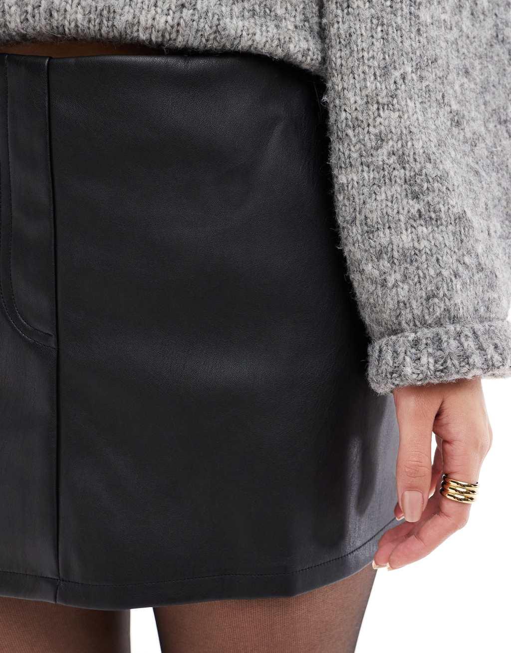 ASOS DESIGN leather look skort in black Product Image