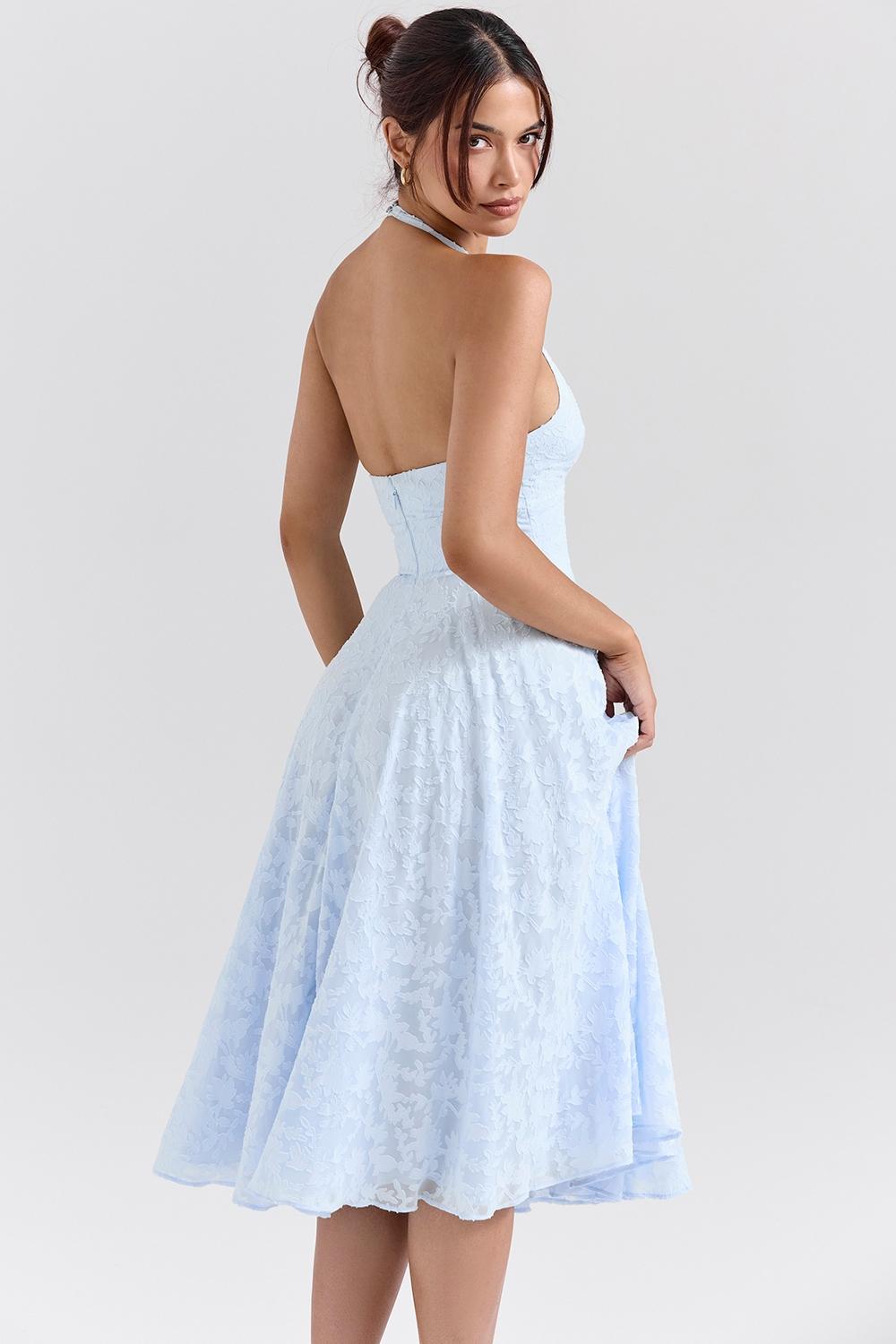 Arietta  bluebell floral jacquard halter midi dress Product Image